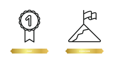 Poster - two editable outline icons from startup stategy and concept. thin line icons such as first, overcome vector.