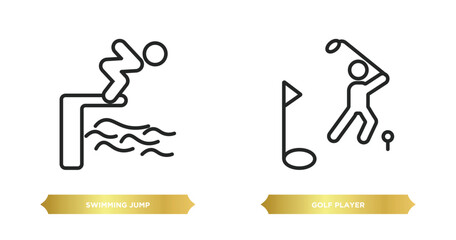 Poster - two editable outline icons from sports concept. thin line icons such as swimming jump, golf player vector.