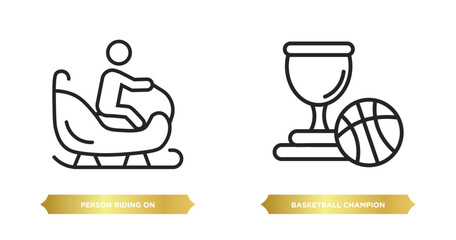 Poster - two editable outline icons from sports concept. thin line icons such as person riding on sleigh, basketball champion vector.
