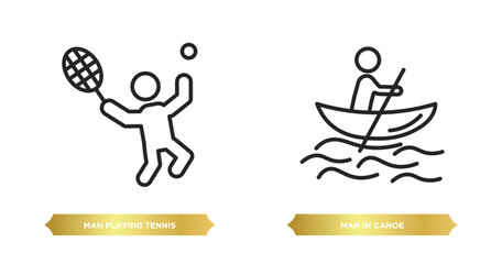 Poster - two editable outline icons from sports concept. thin line icons such as man playing tennis, man in canoe vector.