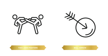 Wall Mural - two editable outline icons from sports concept. thin line icons such as two judo fighters, ball arrow vector.