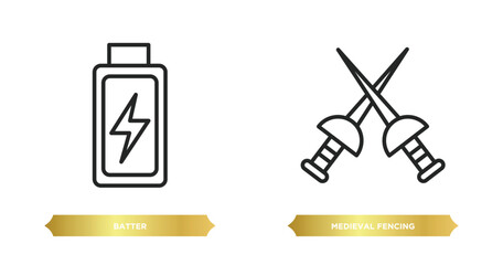 Poster - two editable outline icons from sports concept. thin line icons such as batter, medieval fencing vector.