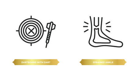 Poster - two editable outline icons from sports concept. thin line icons such as dartboard with dart, spraine