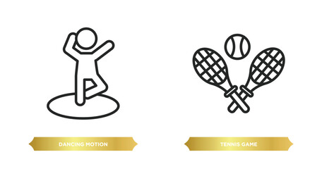 Poster - two editable outline icons from sports concept. thin line icons such as dancing motion, tennis game vector.