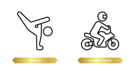 Poster - two editable outline icons from sports concept. thin line icons such as capoeira, motorbike riding v