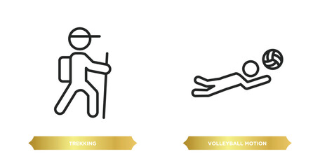 Poster - two editable outline icons from sports concept. thin line icons such as trekking, volleyball motion 