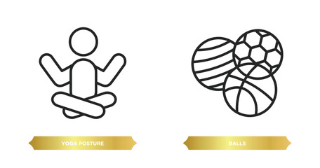 Poster - two editable outline icons from sports collection. thin concept. thin line icons such as yoga posture, balls vector.