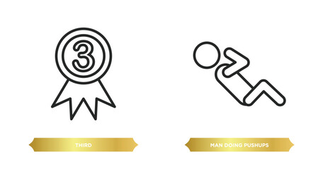 Poster - two editable outline icons from sports concept. thin line icons such as third, man doing pushups vector.