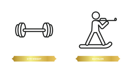Poster - two editable outline icons from sports concept. thin line icons such as gym weight, biathlon vector.