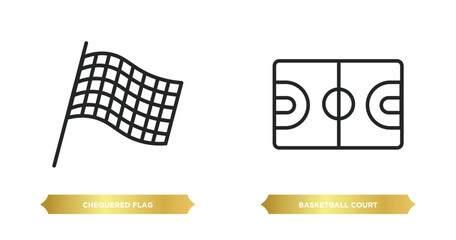 Poster - two editable outline icons from sports concept. thin line icons such as chequered flag, basketball court vector.