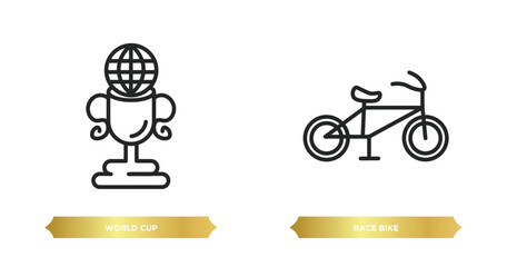 Poster - two editable outline icons from sports concept. thin line icons such as world cup, race bike vector.