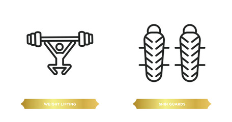 Poster - two editable outline icons from sports concept. thin line icons such as weight lifting, shin guards vector.