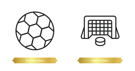 Poster - two editable outline icons from sports concept. thin line icons such as football ball, hockey goal v