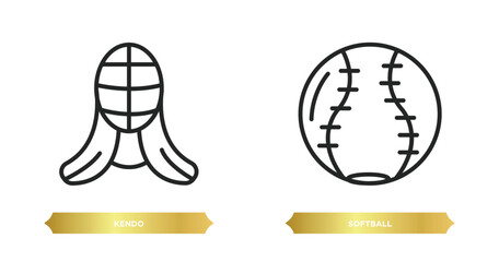 Poster - two editable outline icons from sport concept. thin line icons such as kendo, softball vector.