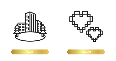 Fototapete - two editable outline icons from social media marketing concept. thin line icons such as flats, pixelated vector.