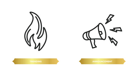 Poster - two editable outline icons from social media marketing concept. thin line icons such as trending, announcement vector.