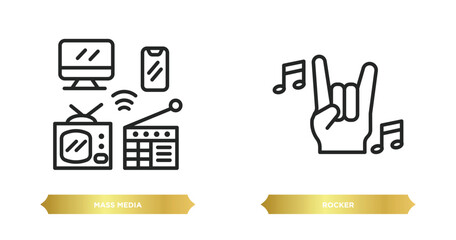Poster - two editable outline icons from social media marketing concept. thin line icons such as mass media, rocker vector.