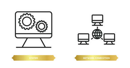 Poster - two editable outline icons from social media marketing concept. thin line icons such as system, netw