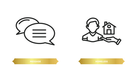 Poster - two editable outline icons from social media marketing concept. thin line icons such as message, homeless vector.