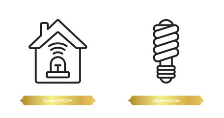 Poster - two editable outline icons from smart home concept. thin line icons such as alarm system, illumination vector.