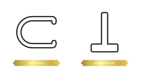 Poster - two editable outline icons from signs concept. thin line icons such as is a sub of, perpendicular vector.