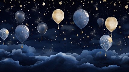 Sticker -  a group of balloons floating in the sky with stars on them.  generative ai