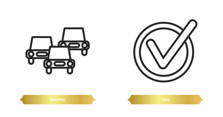 two editable outline icons from signs concept. thin line icons such as traffic, tick vector.