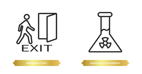 Poster - two editable outline icons from signs collection. thin concept. thin line icons such as emergency exit, radioactive elements vector.