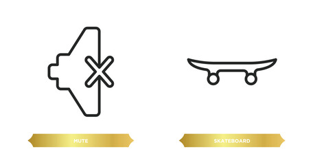 Poster - two editable outline icons from signs concept. thin line icons such as mute, skateboard vector.