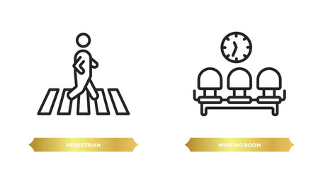 Poster - two editable outline icons from signs concept. thin line icons such as pedestrian, waiting room vect