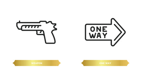 Poster - two editable outline icons from signs concept. thin line icons such as weapon, one way vector.