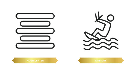 Poster - two editable outline icons from signs concept. thin line icons such as align center, kitesurf vector.