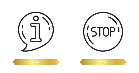 Poster - two editable outline icons from signs concept. thin line icons such as info, stop vector.
