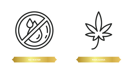 Sticker - two editable outline icons from signs concept. thin line icons such as no water, marijuana vector.