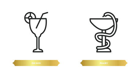 Poster - two editable outline icons from signs concept. thin line icons such as drinks, phary vector.