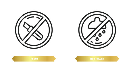 Poster - two editable outline icons from signs concept. thin line icons such as no cut, no shower vector.