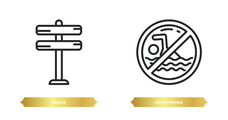 Poster - two editable outline icons from signs concept. thin line icons such as roads, no swimming vector.