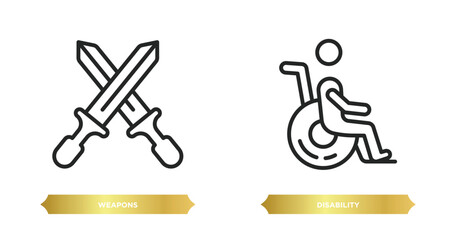 Poster - two editable outline icons from signs concept. thin line icons such as weapons, disability vector.