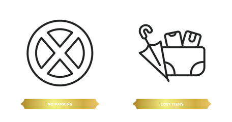 Poster - two editable outline icons from signs concept. thin line icons such as no parking, lost items vector