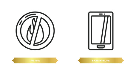 Poster - two editable outline icons from signs concept. thin line icons such as no fire, smarthphone vector.