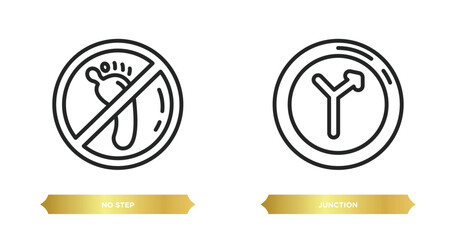 Sticker - two editable outline icons from signs concept. thin line icons such as no step, junction vector.