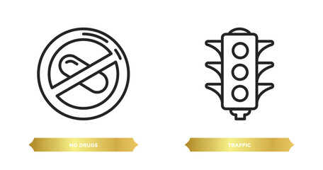 Poster - two editable outline icons from signs concept. thin line icons such as no drugs, traffic vector.