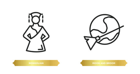 Poster - two editable outline icons from shapes concept. thin line icons such as mongolian, moon and broom vector.