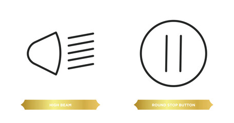Poster - two editable outline icons from shapes concept. thin line icons such as high beam, round stop button vector.