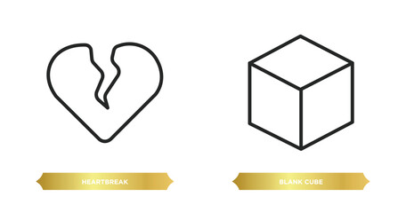 Poster - two editable outline icons from shapes concept. thin line icons such as heartbreak, blank cube vector.
