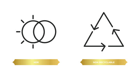 Poster - two editable outline icons from shapes concept. thin line icons such as hdr, non recyclable vector.