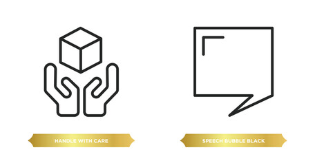Poster - two editable outline icons from shapes concept. thin line icons such as handle with care, speech bubble black vector.