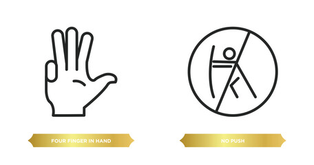 Poster - two editable outline icons from shapes concept. thin line icons such as four finger in hand, no push vector.