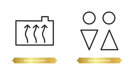 Poster - two editable outline icons from shapes concept. thin line icons such as engine coolant, male and female vector.