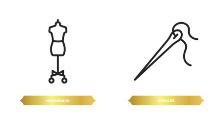 Poster - two editable outline icons from sew collection. thin concept. thin line icons such as mannequin, needles vector.